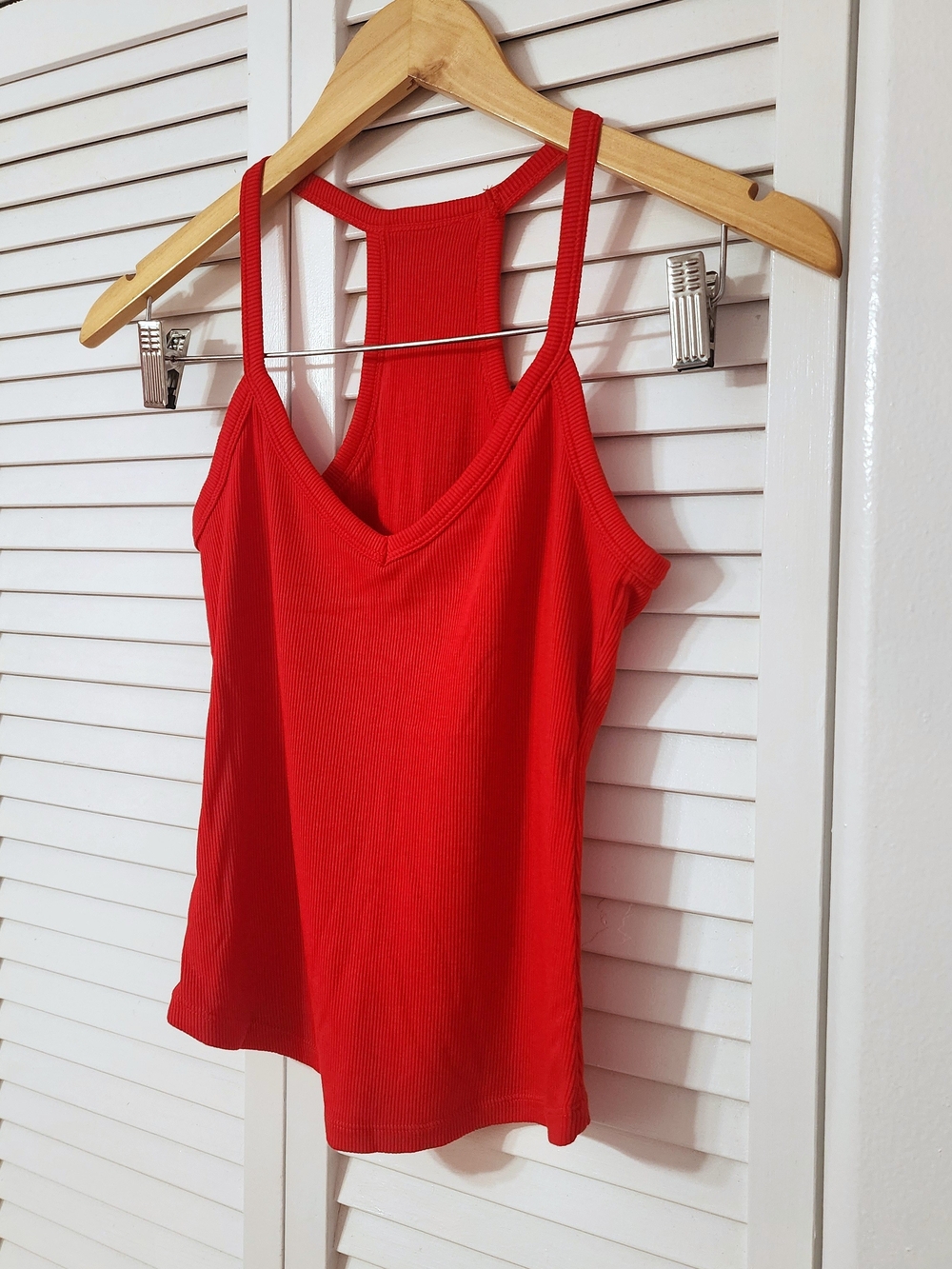 Women’s Red Ribbed Racerback Tank Top - Picture 2 of 11